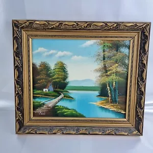 SIGNIERT - Pevinti - ÖL AUF PAPPE GEMÄLDE FLUSSSZENE ca. 15x13" - Bild 1 von 9