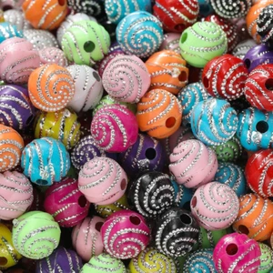 50/100Pcs 8/10Mm round Mixed Colorful Acrylic Beads with Crystal Rhinestone Spac - Picture 1 of 12