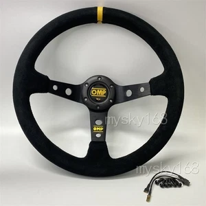 car 340MM 14" Black Line Deep Dish Sport Steering Wheel Suede baldu kain Fits - Picture 1 of 7
