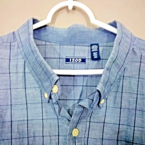 IZOD Herren elegantes Langarm Hemd Button Down blau kariert 3XLT & Logo RN #36543 - Bild 1 von 8