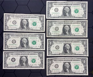 (7) Series 2021 + 2006 Star Note B & D Block Serial Number One Dollar Bill FW - Picture 1 of 6