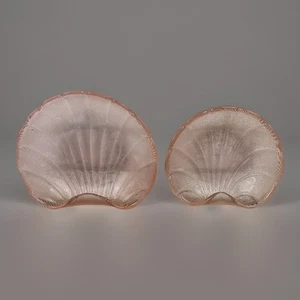 VTG Pink Depression Glass Textured Shell Dishes Nesting Made In The USA Set Of 2 - Picture 1 of 12