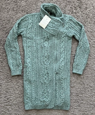 The Irish Store Cable Knit Side Zip Cardigan Women's Size Small NEW Merino Teal - Image 1 of 4