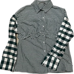 Zara Green Mixed Plaid Checkered Ruffle Detail Button Down Blouse XS - Picture 1 of 5