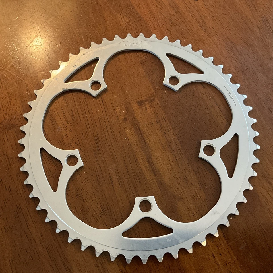 Винтажная передняя звездочка SR 211 — 53 зуба — 130 BCD — 5 болтов — серебристый сплав — б/у - Изображение 1 из 4
