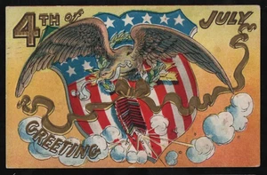 Flag July 4th multicolor embossed used postcard NYC 1908 - Picture 1 of 2