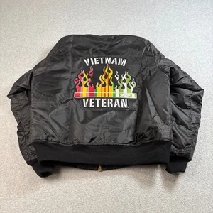 Vietnam Veteran Bomber Jacket Mens Large Black OK City Club Embroidered Military - Picture 1 of 5