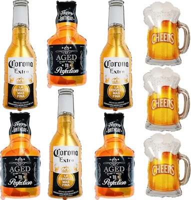 Taza de cerveza de whisky Corona 9 piezas globos de helio Mylar, hombres mujeres niños niñas cerveza The Foto 1 de 4