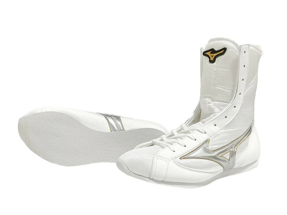 [Hecho por encargo] Zapatos de Boxeo Largos MIZUNO Blanco/Metal Plateado/Dorado Línea Hechos en JP Foto 1 de 4