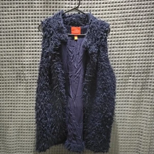 Y2K Faux Fur Long Vest SzLg C&V Open Blue Cozy Baddie Glam Rock Hippie Punk Mod - Picture 1 of 9