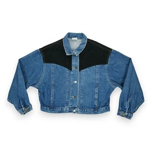 Vintage Denim Jacket Women's Size Large B363-4441 Blue & Black Cropped - Picture 1 of 5