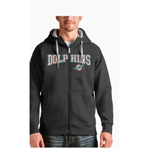 Men's Antigua Charcoal Miami Dolphins Full-Zip Hoodie Size M - Picture 1 of 4