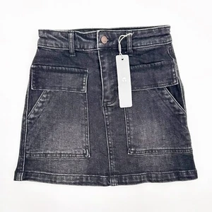 Tractr Girls Size 7 Black Demin Cargo Pocket Jean Mini Skirt - Picture 1 of 7