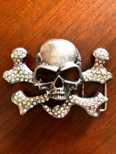 Rhinestone Made In Italy Crossbone Skull Head Skeleton Men’s Belt Buckle - Picture 1 of 2