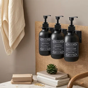 1/2/3 Stück 16 Unzen Shampoo Flasche mit 6 Etiketten Wandmontage Halter Haken Tablett Set - Bild 1 von 19
