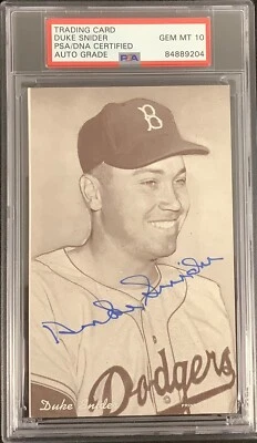 Duke Snider ￼Signed Postcard 1980 Exhibit￼s Baseball Bums PSA/DNA HOF Auto 10 - Image 1 of 2