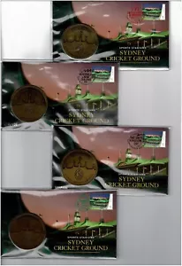 Stamp 2019 Sydney Cricket Ground & medallion set 4 Sydney Coin expo PNCs, scarce - Bild 1 von 2