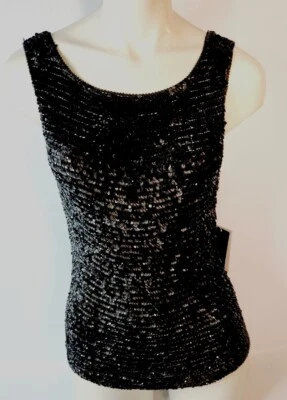 Camiseta sin mangas Dana Buchman tejida negra brillante lentejuelas cena fiesta! Talla L Nuevo con etiquetas Foto 1 de 4