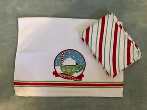 Juego de 2 toallas de baño de cocina de mano bálsamo y abeto taza de cacao menta de vacaciones NUEVO - Imagen 1 de 3