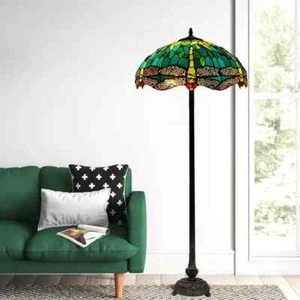 Green Tiffany style Floor Lamp 16 INCH STAINED GLASS HANDCRAFTED UK - Picture 1 of 14