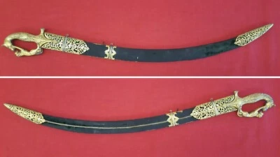 Великолепный индийский меч/шамшир с тонкой позолоченной бронзовой рукоятью головы лошади - Изображение 1 из 4