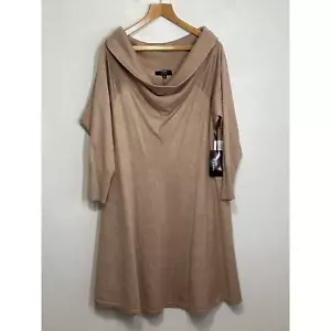 NWT Torrid Marilyn Monroe Mini Fluted Sweater Dress 3 Taupe Gold Off Shoulder - Picture 1 of 15