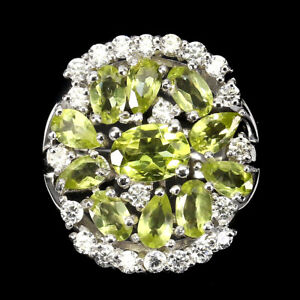 Unheated Oval Peridot 7x5mm Cz 14K White Gold Plate 925 Sterling Silver Ring 9.5