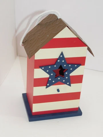 American Bird House Star Red White Blue Metal Wood Patriotic Yard Art Cover