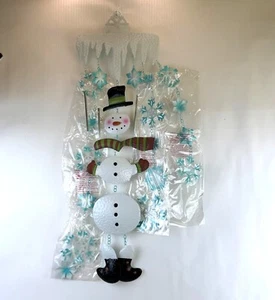 Metal Snowman Wall Hanging With Snowflake Accents & Glittered Icicles Windchime - Picture 1 of 8