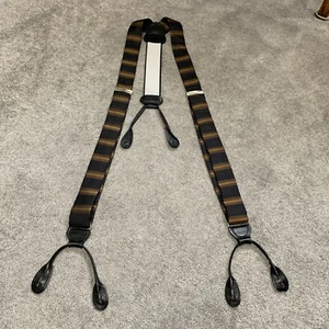 Ermenegildo Zegna Made in Italy Stripe Silk & Leather End Suspenders/Braces - Picture 1 of 13