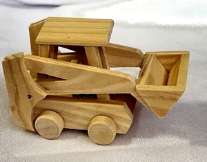 Vintage Wood Mini Vehicle Wooden Unpainted Toy Skip Loader Bobcat 2 x 3.5 x 2.5 - Picture 1 of 4