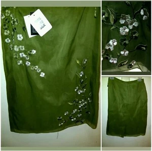 $99 INC International Concepts Falda Bordada Seda Verde A Line ~ 6 M3020 - Imagen 1 de 11
