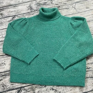 J CREW Cropped Puff-Sleeve Turtleneck Sweater Item BM300 Size XL Green - Picture 1 of 10