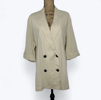 Blazer Zara Mezcla de Lino Doble Pecho Talla L Beige Claro Ventilaciones Laterales De Gran Tamaño Foto 1 de 4