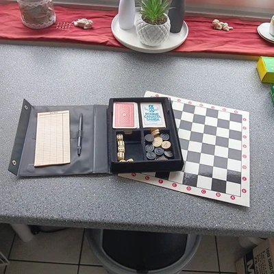 Reise Spiel Vintage Retro Backgammon,Schach,Romme,Kniffel,Cansta,Kartenspiel Top - Bild 1 von 2