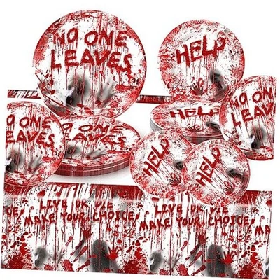 Juego de vajilla de suministros de fiesta sangrienta de Halloween Zombie impresiones de manos de miedo sangriento  Foto 1 de 4