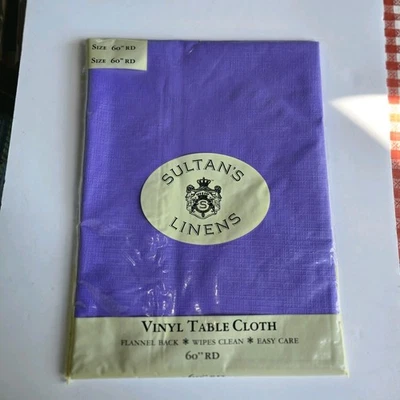 Purple Vinyl Tablecloth 60” Round 4 To 6 People Sultan’s Linens NOS Sealed - Image 1 of 2