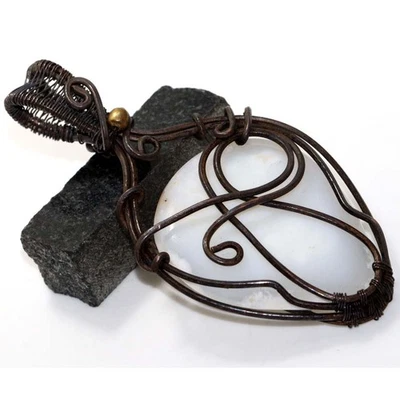 Dendritic Opal Oxidized Wire-Wrapped Pendant 2.3" Fast-Selling Gift JW - Image 1 of 3