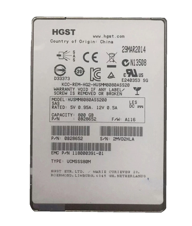 Hard drive EMC 800GB SSD SAS 12G 2.5" MLC WI 118000391-01 - Image 1 of 1