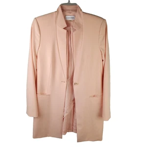 Calvin Klein Long Pink Blazer Size 6 Poly Blend One Button Notched - Picture 1 of 12