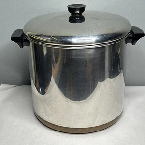 Vintage Revere Ware 12 Qt Stock Pot Copper Bottom 1801 USA w/ Lid Stainless - Picture 1 of 6