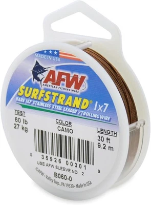 American Fishing Wire Surfstrand Bare 1x7 Stainless Steel 60 lb / 30 ft, Camo  - Image 1 of 4