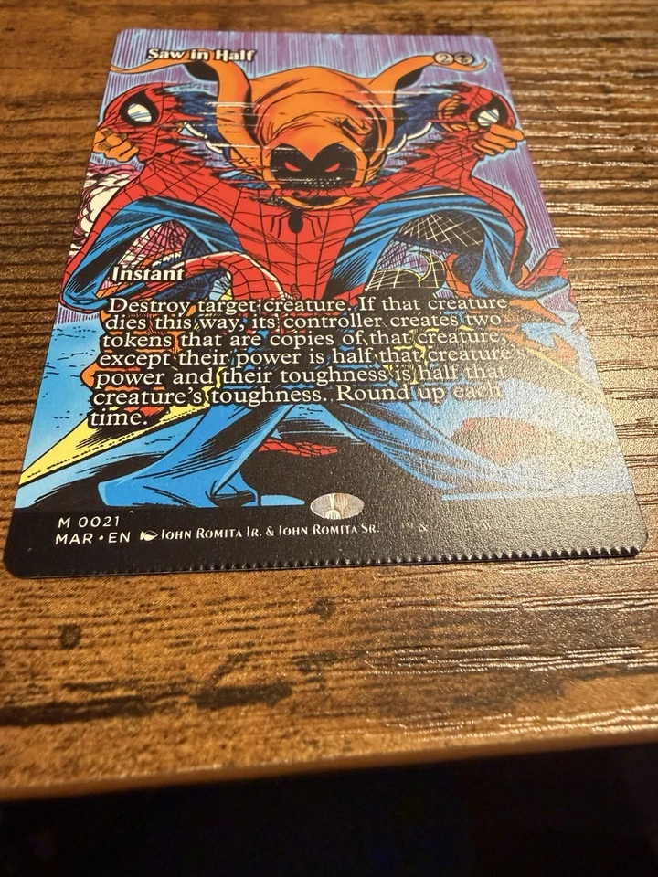Spider-Man Magic The Gathering Eternal-Legal Borderless Saw in Half Crimped Erro - Image 1 of 2