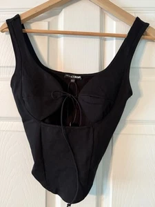 FASHION NOVA PARIS TIE FRONT CORSET TOP BLACK NWT SIZE SMALL - Picture 1 of 4