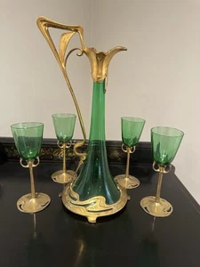 Rare WMF Art Nouveau 5 Piece Liqueur Set Ewer 15”! (No Stopper) 4 Glasses c 1900 - Picture 1 of 16