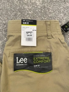 Lee Extreme Comfort Pants Mens 32x34 Tan Khaki Straight Leg Slim Fit Chino NWT - Picture 1 of 9