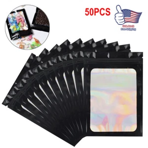 50/100pcs Resealable Food Storage Mylar Bags Smell Proof Ziplock Pouches Black - Picture 1 of 12