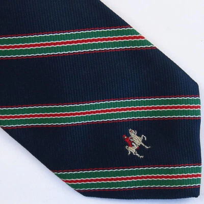 Vintage Saddlebred Blue Green Red Diagonal Stripe Embroidered Horse Tie 54x3 - Image 1 of 4