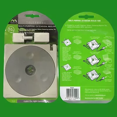 10m RJ11 Extension Wire Cable Reeler Kit, BT Telephone, Modem, ADSL Fax, Coupler - Image 1 of 3