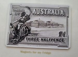 VINTAGE AUSTRALIAN THREE HALFPENCE POSTAGE STAMP FRIDGE MAGNET - M812 PDF